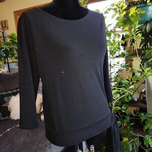 JKLA California Black Sparkle Diamond Glitter 3/4 Sleeve Tie Top Size L
